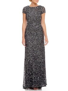 Adrianna Papell Black & Silver Beaded Sequin Evening Gown